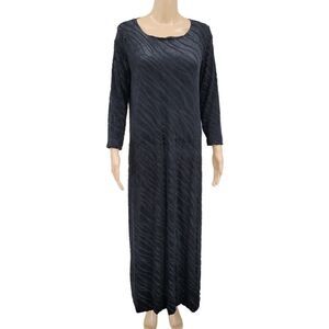 Wood Italian Black Long Sleeve Maxi Dress Zebra Pattern Velvet Burnout